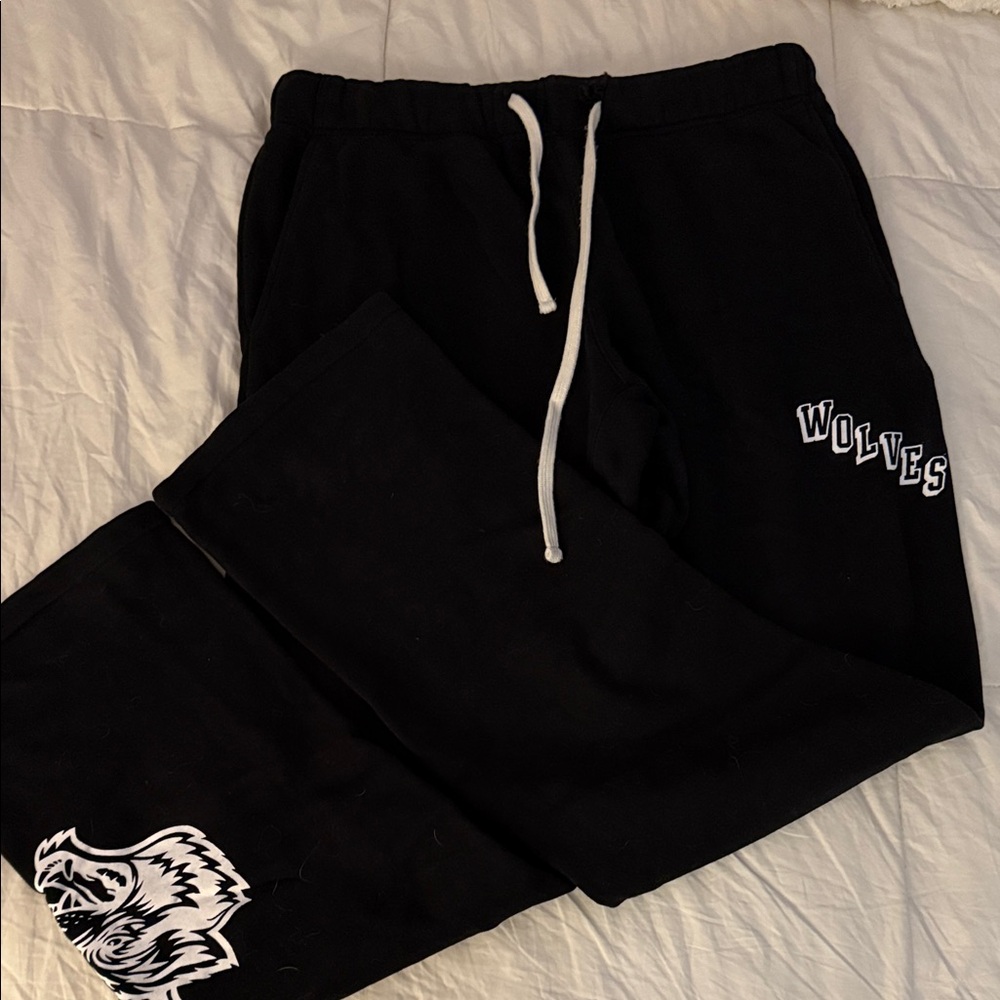 Darc Sport Black Sweatpants with White Drawstring and Wolves Graphics